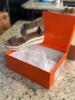Adrienne Vittadini Brown Suede Wedge Sandals